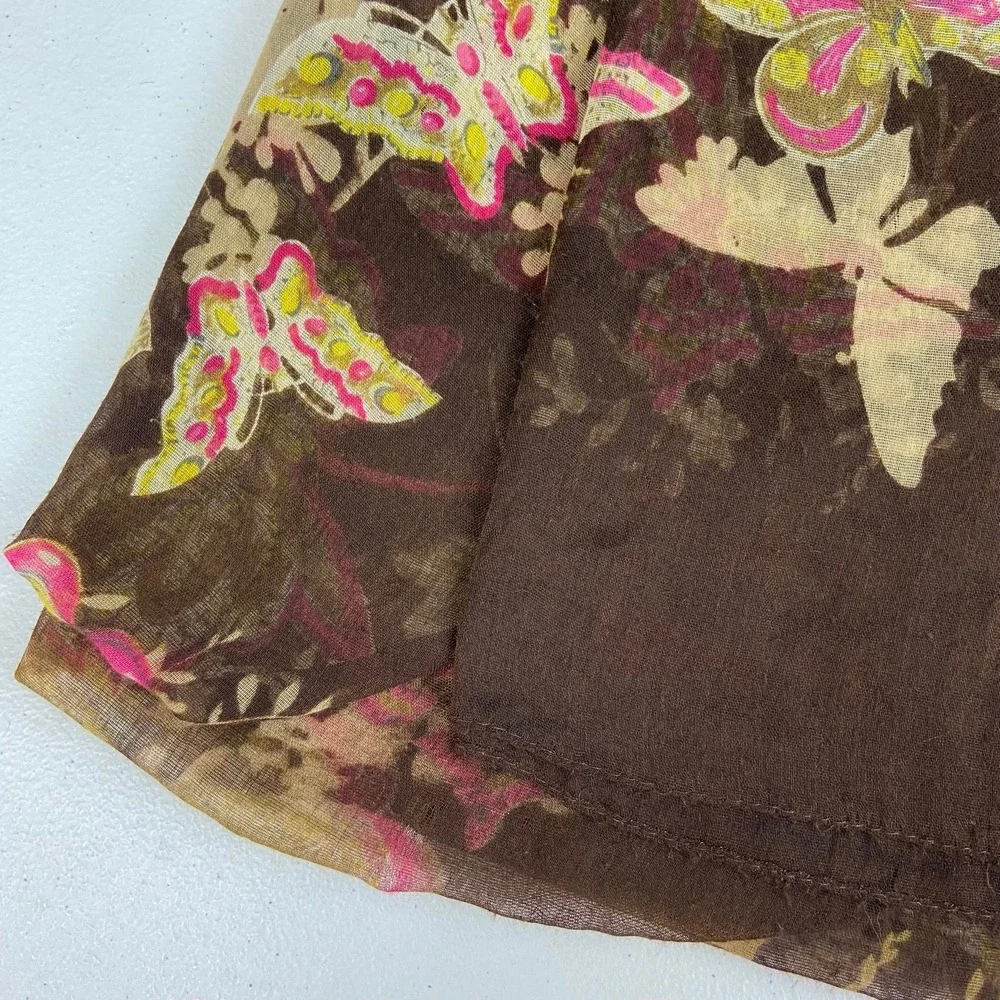 Charming Charlie Brown Butterfly Print Scarf with Pink and Yellow Accents - Picture 2 of 4